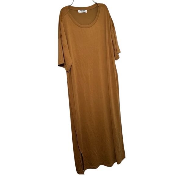 Double Zero Yellow Orange Midi Dress with Slit Dolman Sleeves - Picture 2 of 6